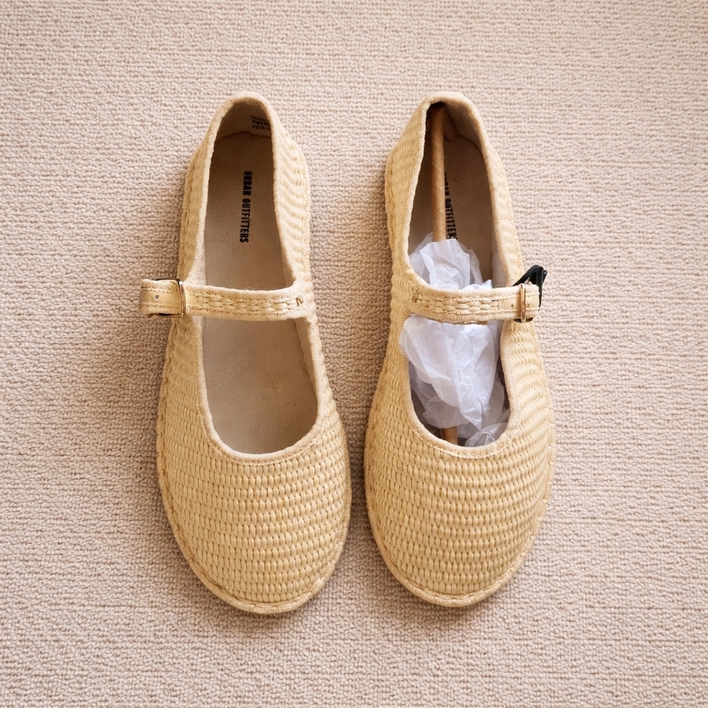 NWT BDG Urban Outfitters Madeline Natural Raffia Mary Jane Ballet Flats US 7 - Picture 3 of 5